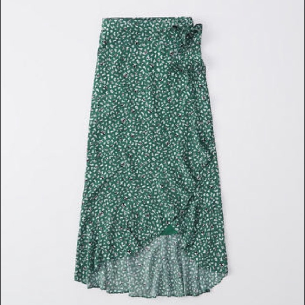 Abercrombie Ruffle Wrap Midi Skirt in Green Floral